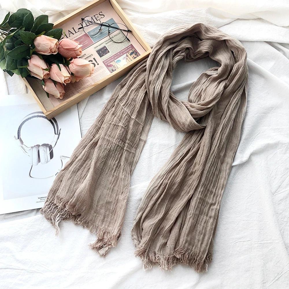 Thin Striped Solid Color Cotton And Linen Scarf by GJG Denim