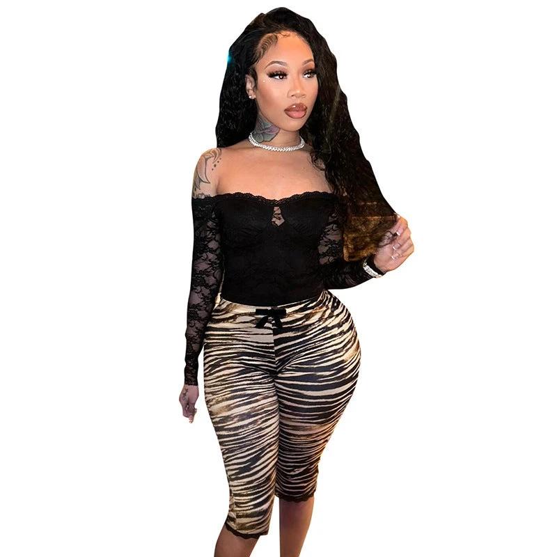 Sexy Lace Leopard Print Cropped Tight Straight-leg Pants by GJG Denim