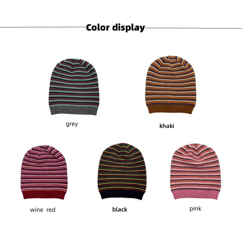 Men's Striped Knitted Warm Woolen Beanie by GJG Denim