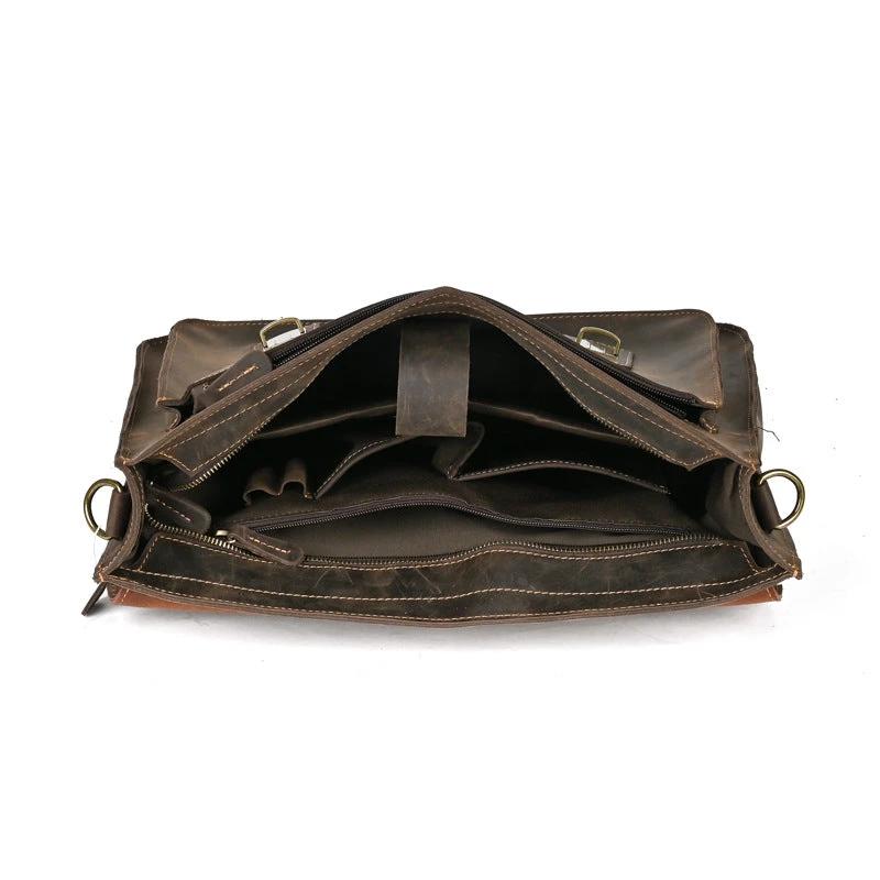 Men's Top Layer Leather One-shoulder Crossbody Laptop Bag by GJG Denim