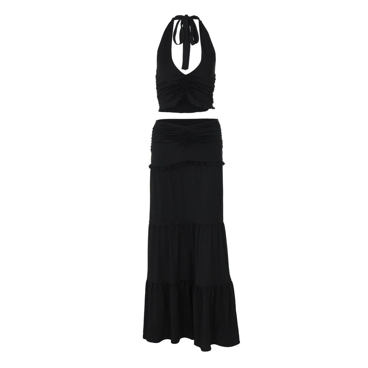 Summer Lace Halterneck Vest Pleated Skirt Suit by GJG Denim