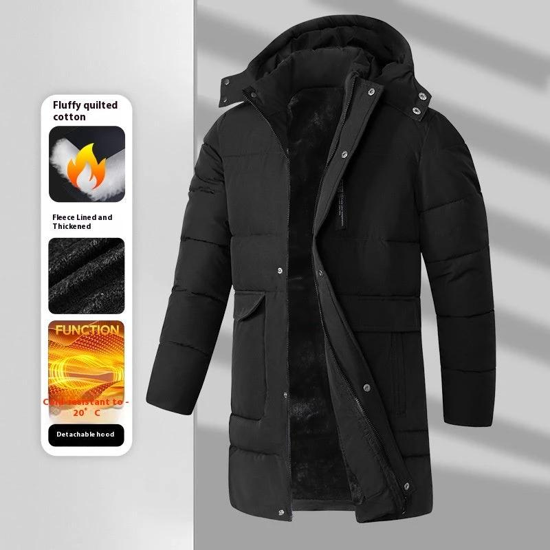Men's Warm Long Velvet Padded Thick Coat by GJG Denim