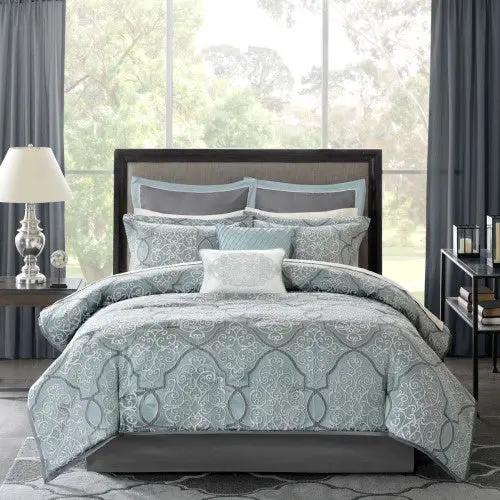 12 Piece Comforter Set With Cotton Bed Sheets Blue King by GJG Denim