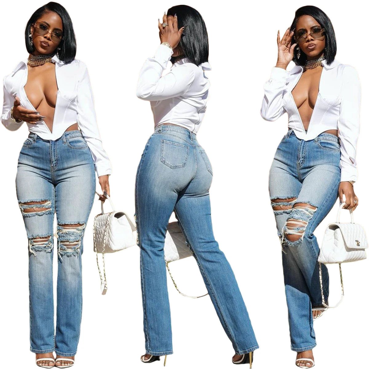 European And American Fashion Women's Stretch Denim Trousers by GJG Denim