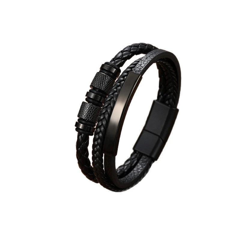 Men's Handmade Three-layer Braided Leather Bracelet by GJG Denim