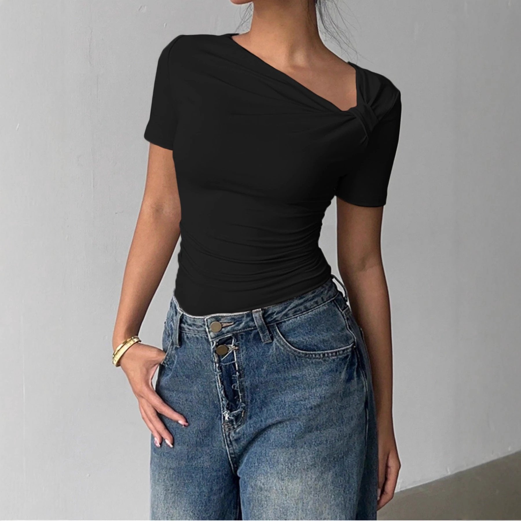 Womens Elegant High-end Off-shoulder Short-sleeve Top by GJG Denim