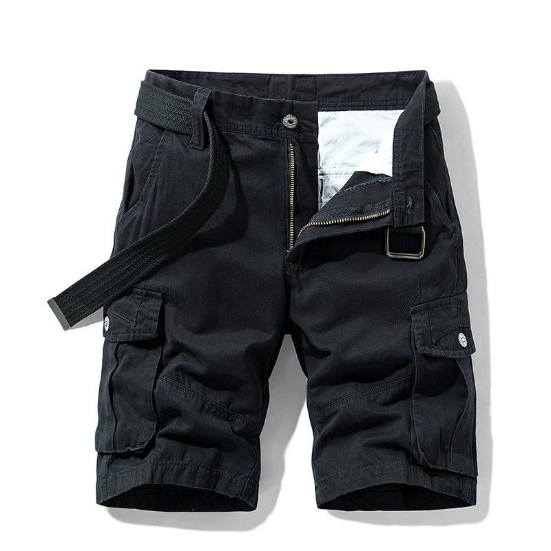 Men's Cotton Shorts Retro Multi-pocket Straight Casual Shorts by GJG Denim