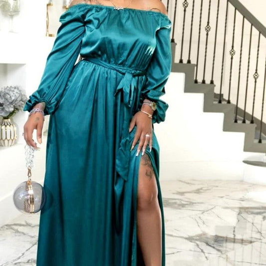 Off-shoulder Lace-up Lantern Sleeve Dress by GJG Denim