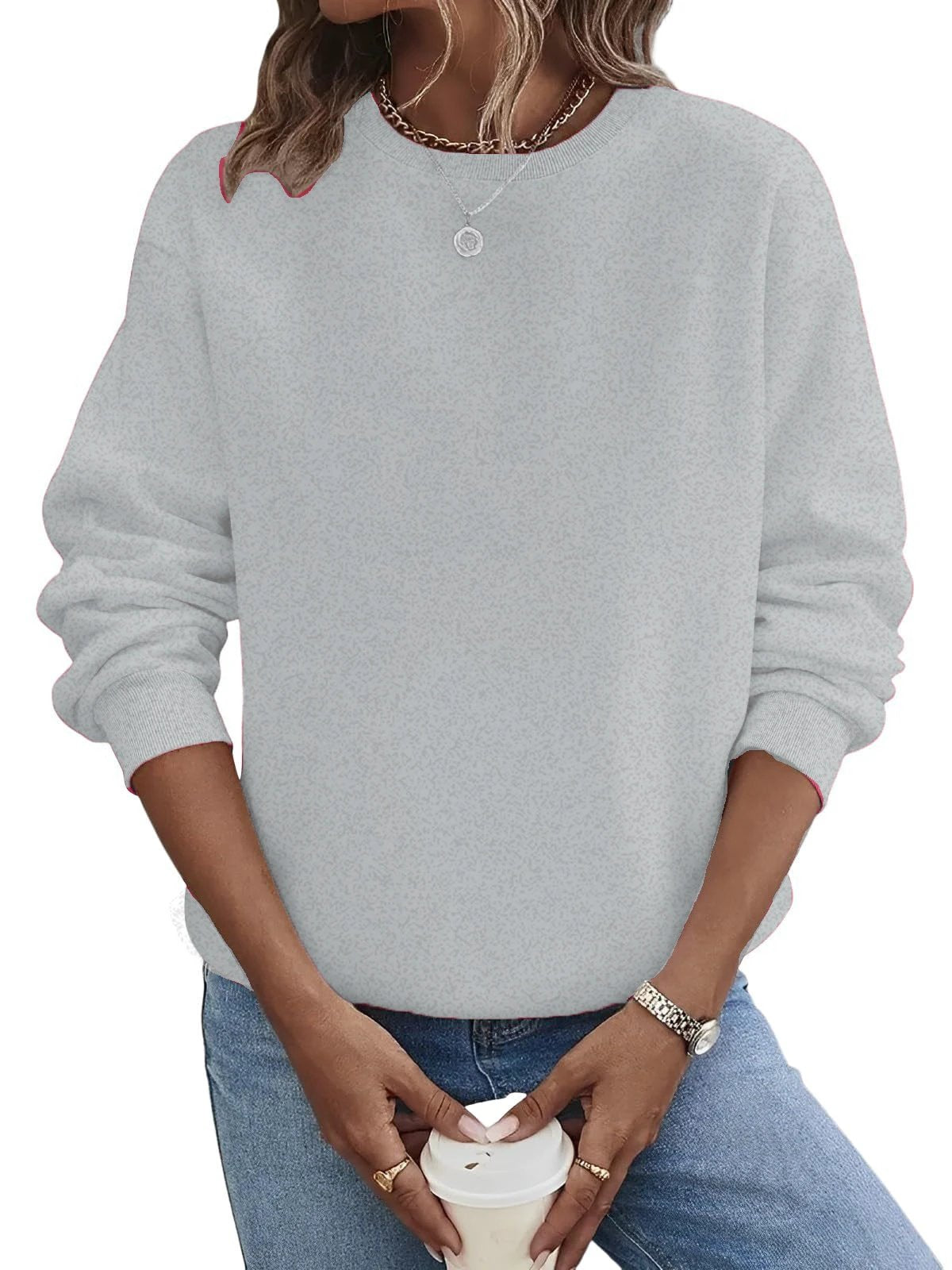 Solid Color Blank Round Neck Plus Size Fashion Sweater by GJG Denim
