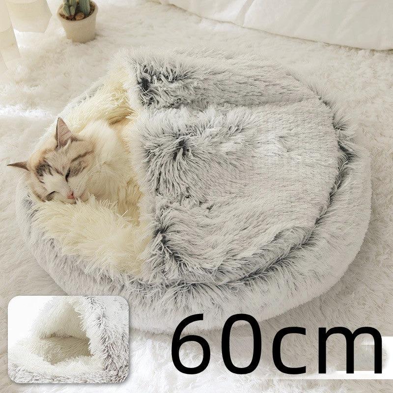 2 In 1 Dog And Cat Bed Pet Winter Bed Round Plush Warm Bed House Soft Long Plush Pets Bed Pet Products by GJG Denim