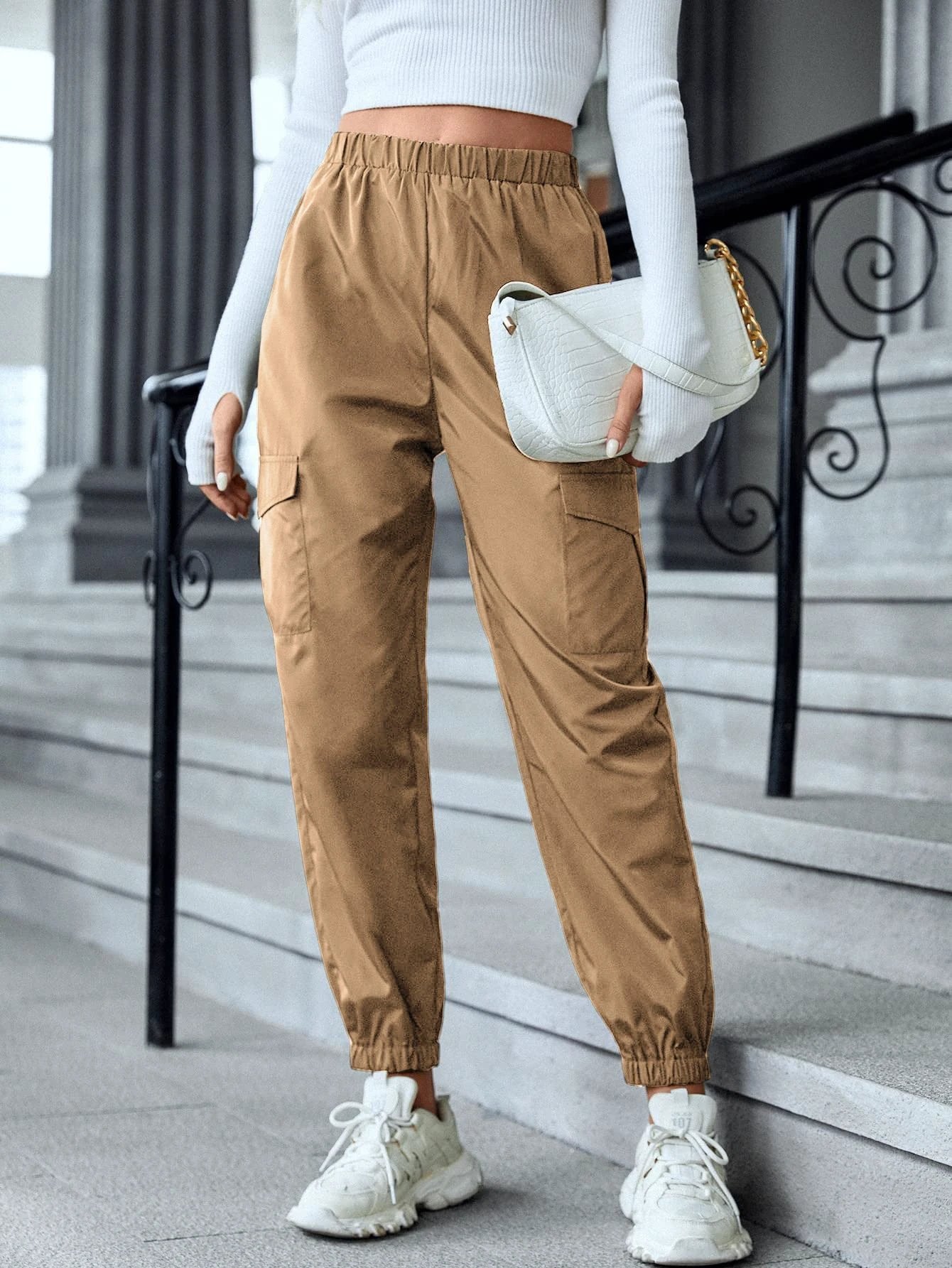 Multi-Color Casual Working Pants Multi-pocket Skinny Pants by GJG Denim