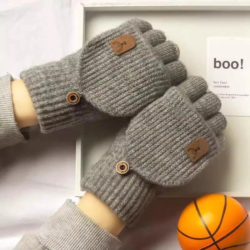 Men's Half Finger Knitted Wool Flip Gloves by GJG Denim