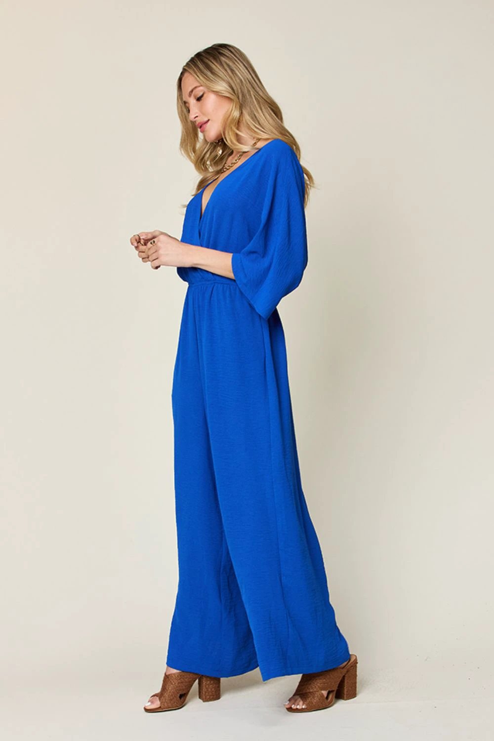 Tie-Waist Jumpsuit with Wide Legs and Short Sleeves by Lady Ros