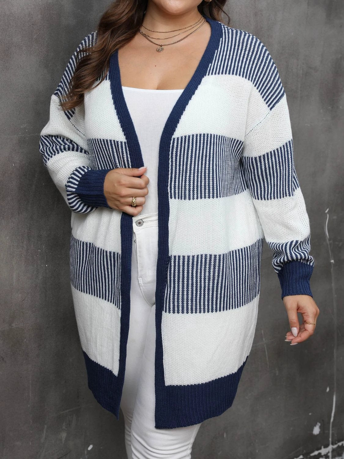 Plus Size Open Front Long Sleeve Cardigan by Lady Ros