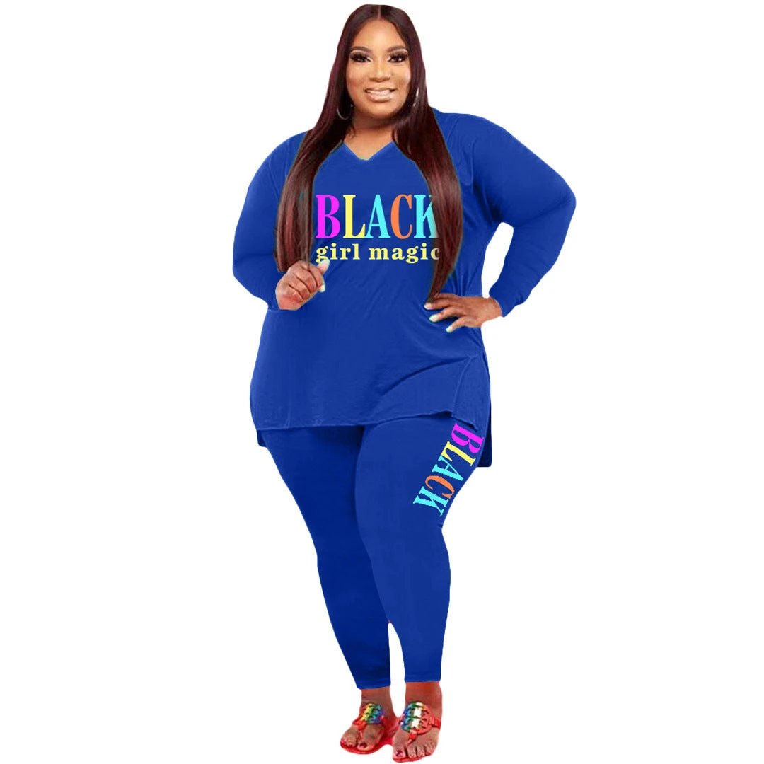 Women's Plus Size Sports And Leisure Printed Two-piece Suit by GJG Denim