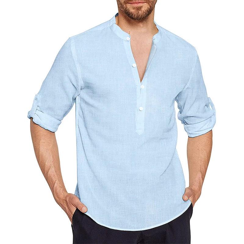 Men's Long Sleeve Cotton And Linen Shirt by GJG Denim