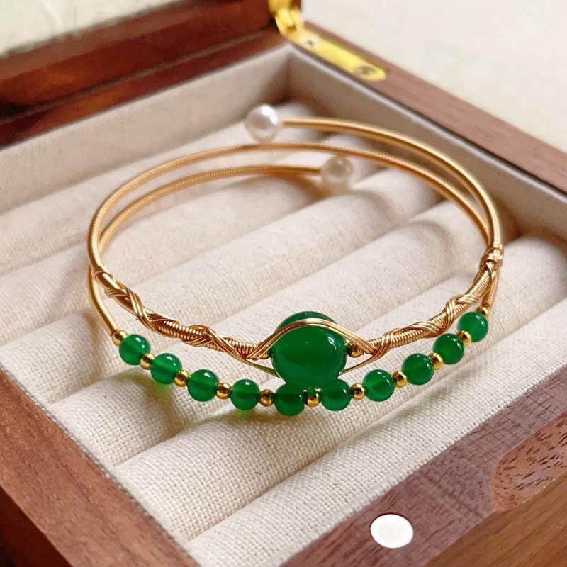 Tiger Eye Lime Moonstone Pearl Strawberry Crystal Jade Bracelet by GJG Denim