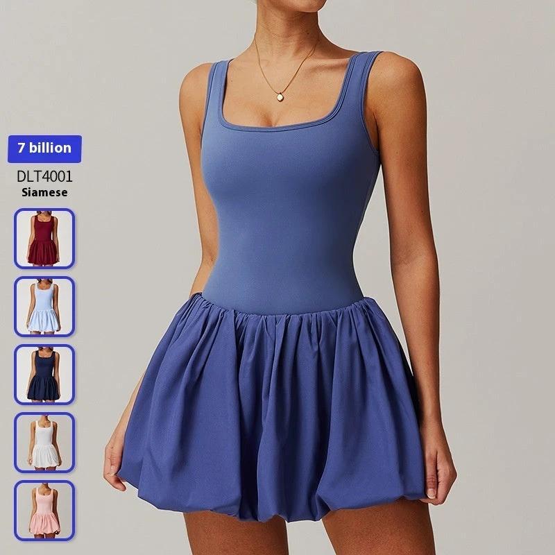 Women's Anti-walking Running Fitness Fake Two Pieces Sports Dress by GJG Denim