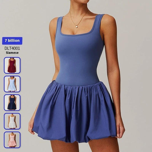 Women's Anti-walking Running Fitness Fake Two Pieces Sports Dress by GJG Denim
