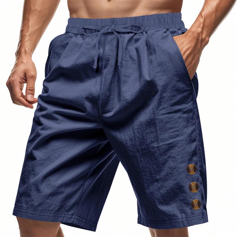 Men's Loose Linen Beach Casual Solid Color Shorts by GJG Denim