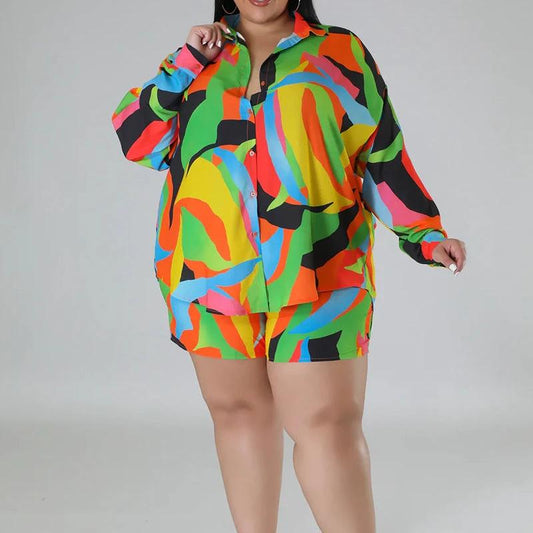 Printing Lapel Women's Plus Size Shirt by GJG Denim