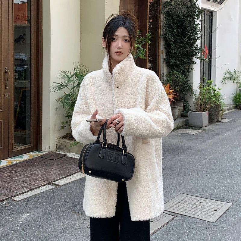 Womens Mid Length Lambswool Coat by GJG Denim