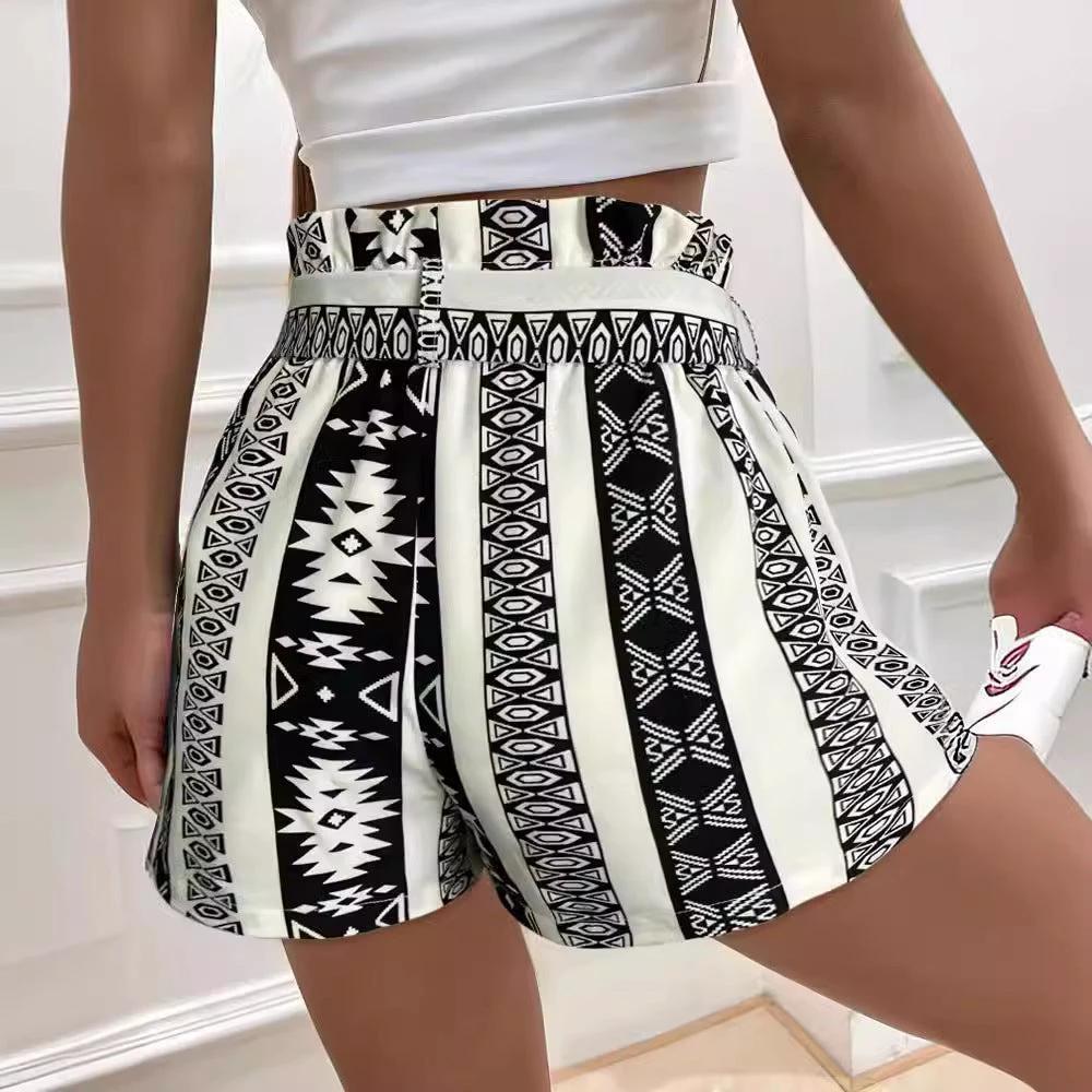 Belt Printed Casual Shorts For Commuter Women by GJG Denim