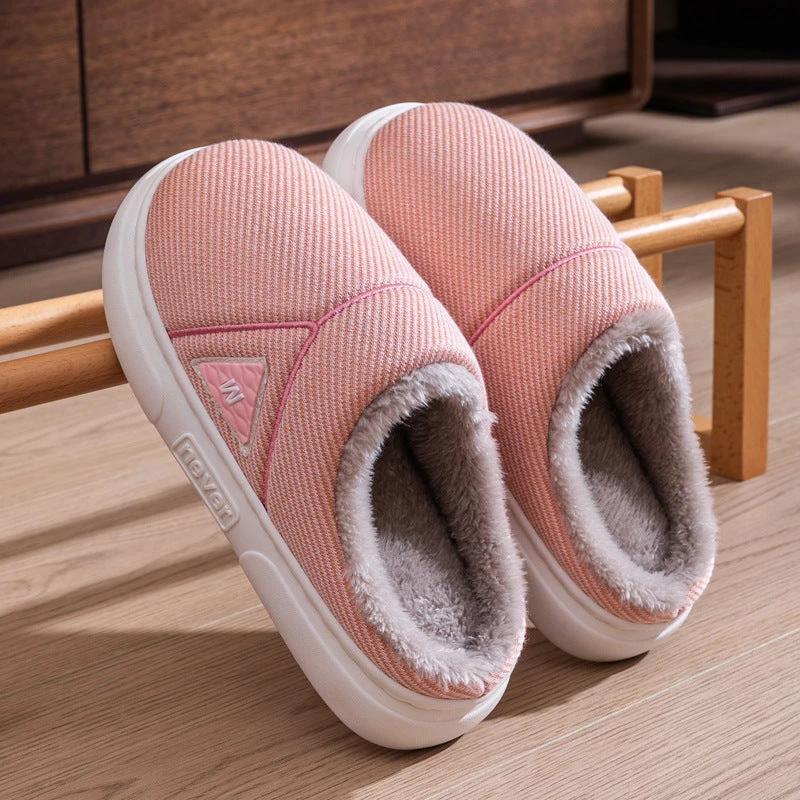 Men's Solid Striped Fleece Plush Slippers by GJG Denim