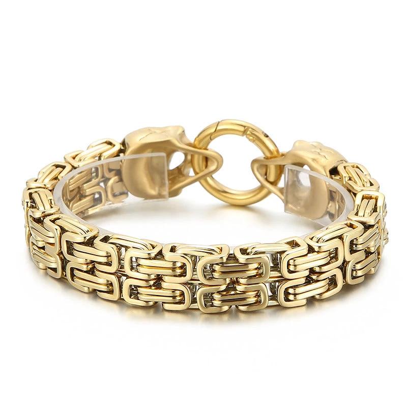 Chain-Patterned Skull Titanium Steel Mens Bracelet by GJG Denim