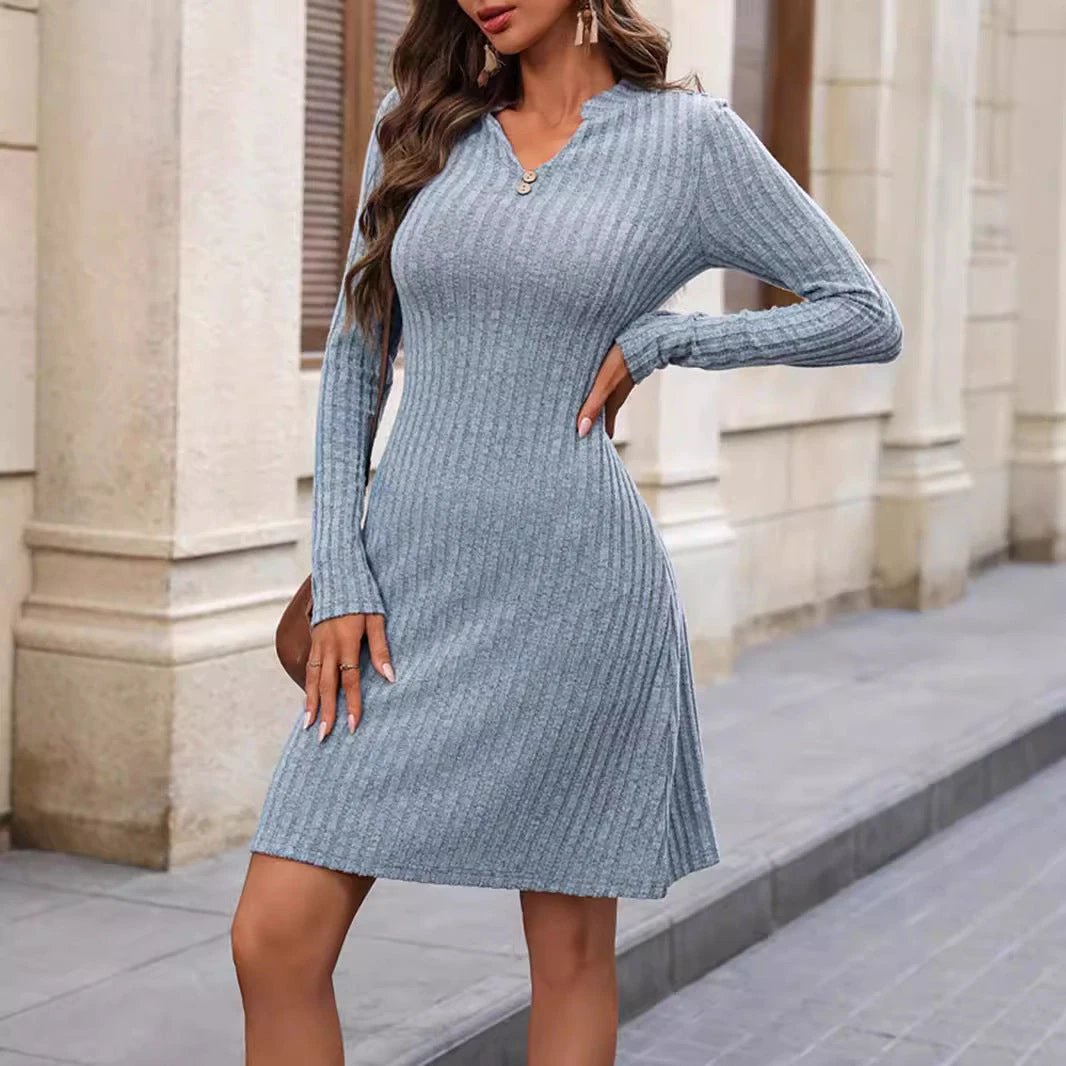 Autumn And Winter Women's Solid Color Knitted Dress by GJG Denim