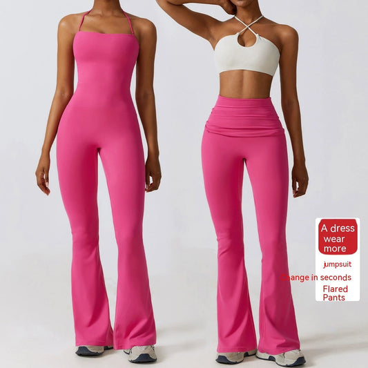 Women's Tight Yoga Jumpsuit Nude Feel Nylon Bell-bottom Pants by GJG Denim