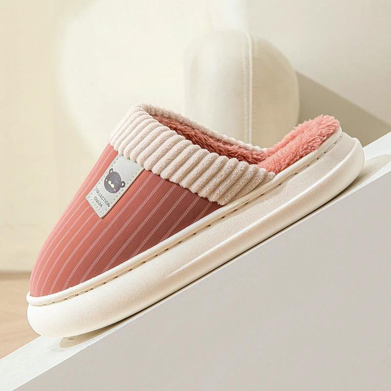 Men's Solid Striped Plush Fleece Slippers by GJG Denim