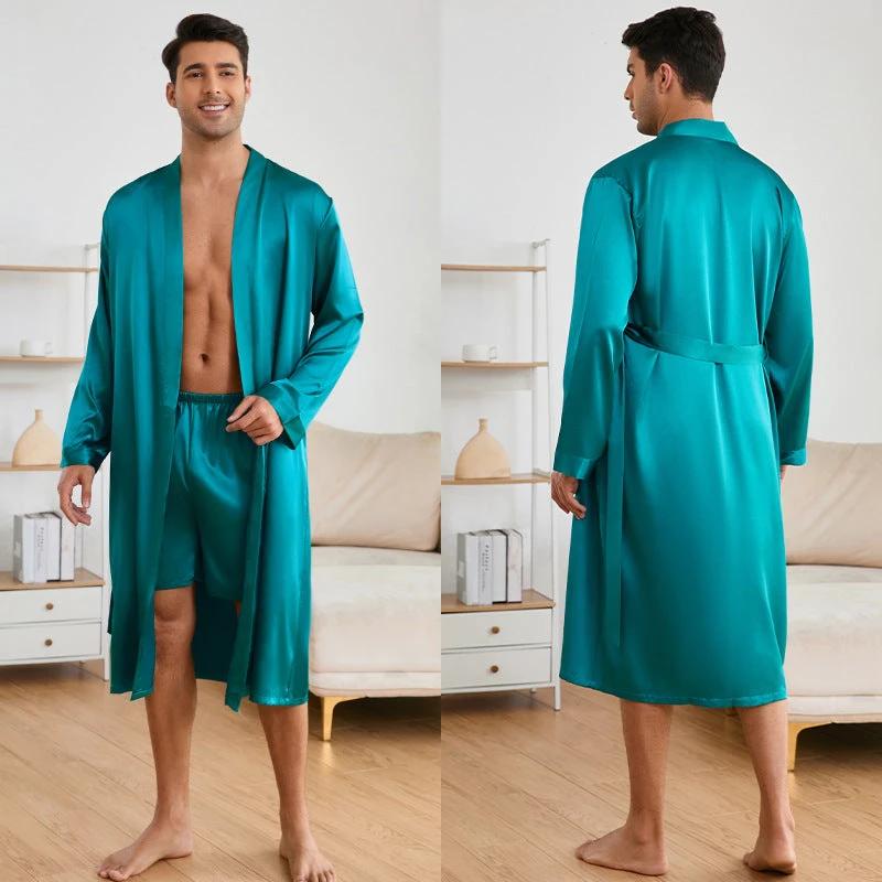 Men's Robe And Shorts Solid Color Pajama Set by GJG Denim