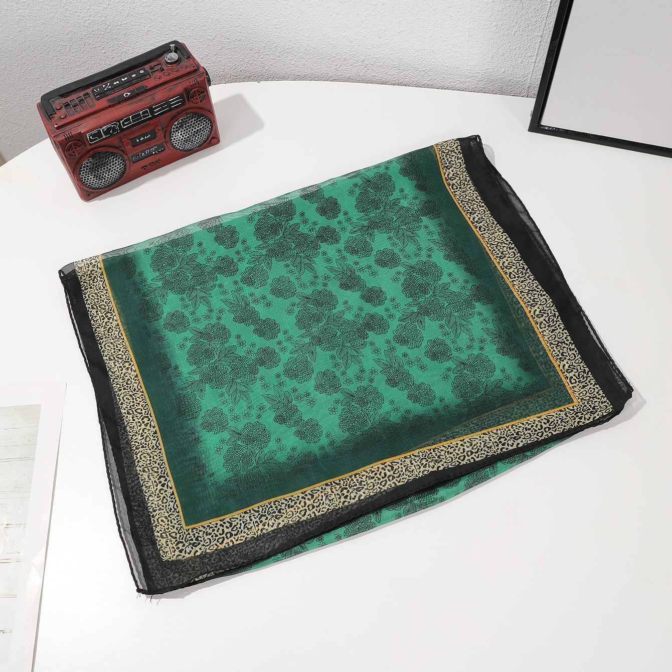 Full-patterned Flower Leopard-print Border Chiffon Soft 150-thread Scarf, Fashionable And Luxurious Style, Suitable For Daily Wear, Business Or Casual Wear In Spring And Summer. by GJG Denim