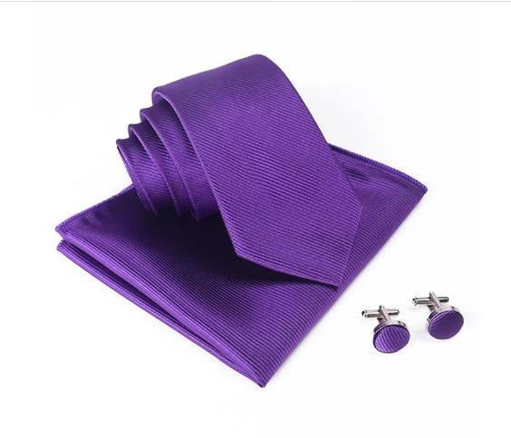 Solid Color Ribbed Collar Tie Set for Men by GJG Denim