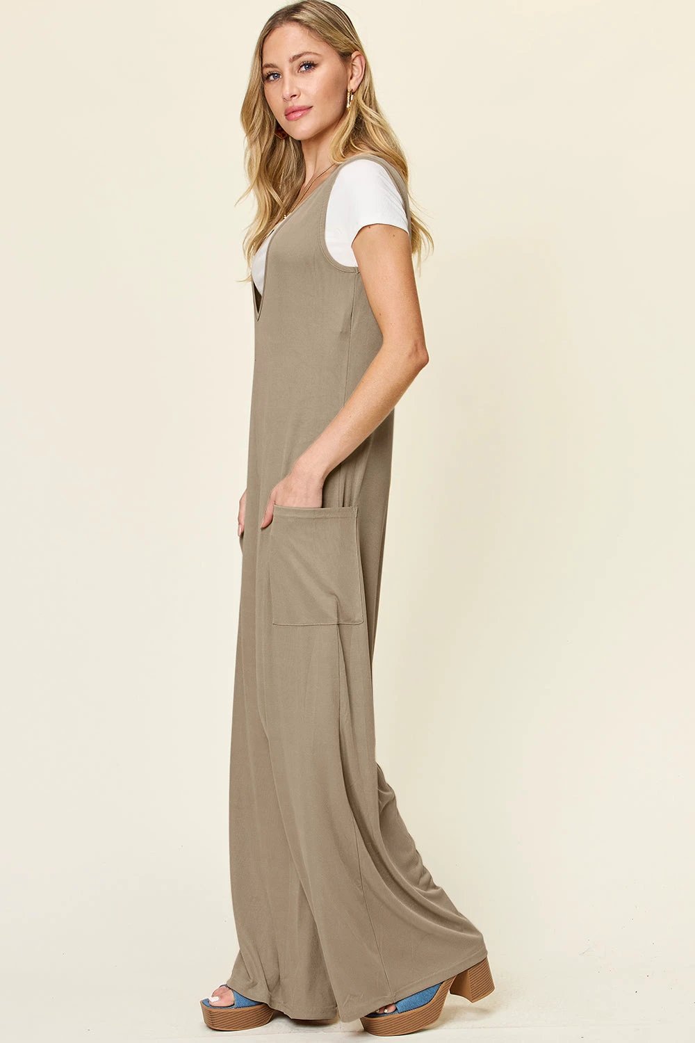 Sleeveless Wide Leg Jumpsuit with Handy Pockets by Lady Ros