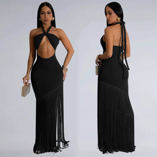 Summer Tassel Stitching Tube Top Dress by GJG Denim