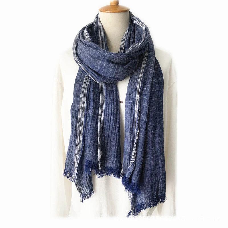 Thin Striped Solid Color Cotton And Linen Scarf by GJG Denim