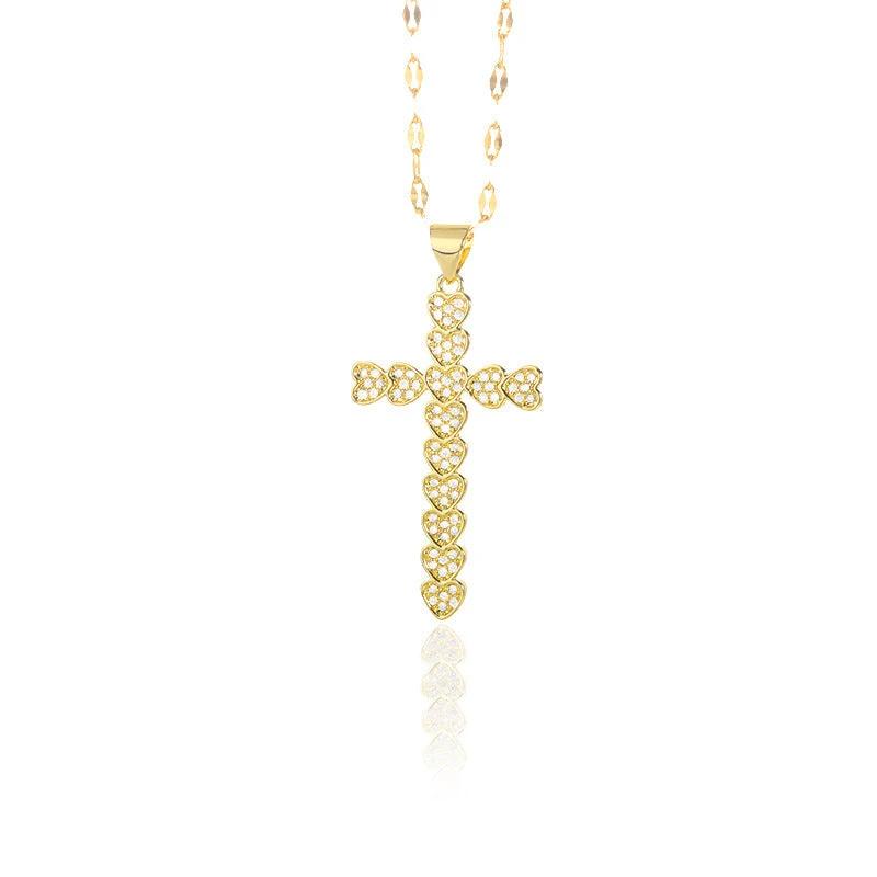 Gold Tone Zircon Cross Necklace For Men by GJG Denim