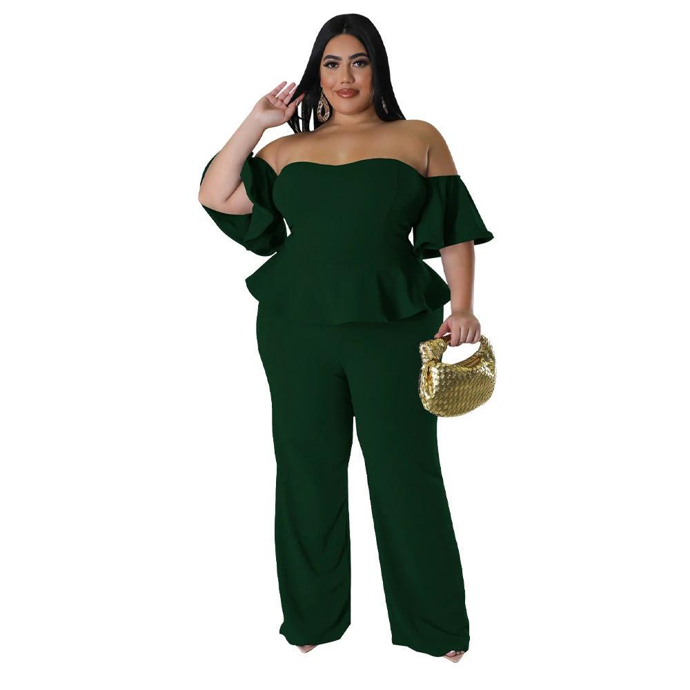 Sexy Off-shoulder Short-sleeve Wide-leg Stretch Jumpsuit by GJG Denim