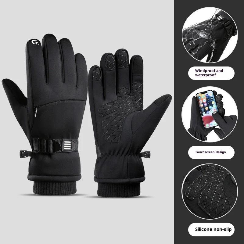 Fleece-lined Thick Waterproof And Cold-resistant Gloves by GJG Denim