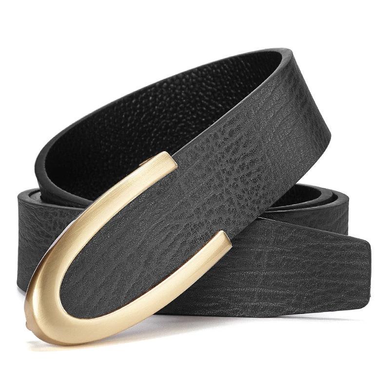 Men's Leather Smooth Buckle First Layer Cowhide Belt by GJG Denim
