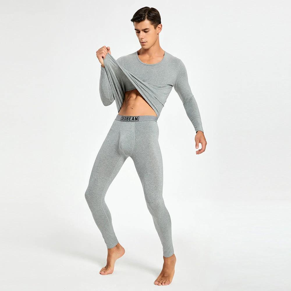Men's Thermal Underwear Knitted Cotton Stretchy Close-fitting Set by GJG Denim