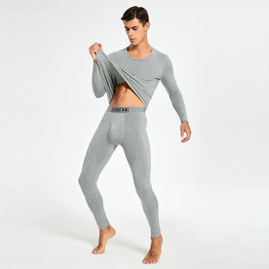 Men's Thermal Underwear Knitted Cotton Stretchy Close-fitting Set by GJG Denim