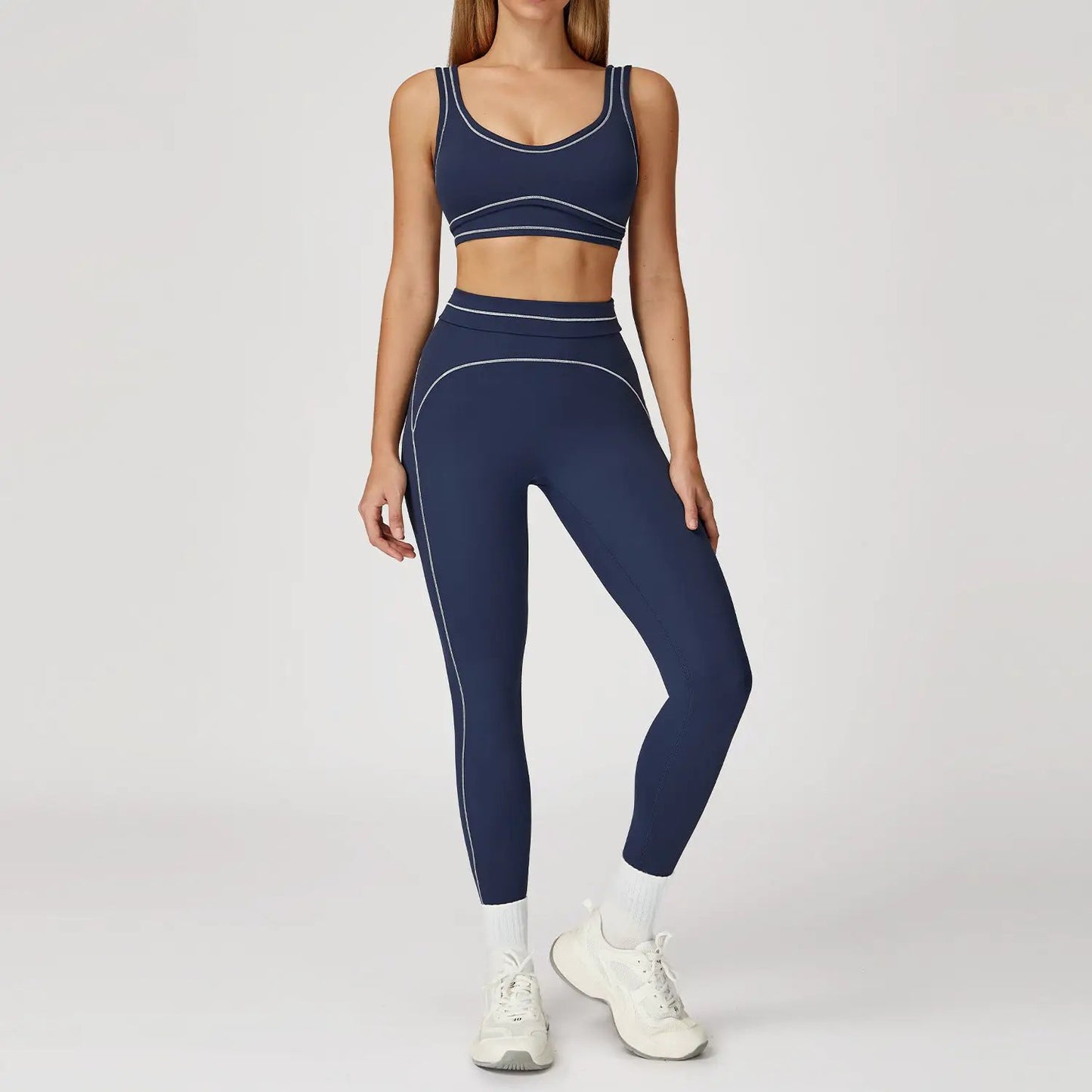 Contrast-color Brushed Yoga Set With Dual Shoulder Straps by GJG Denim