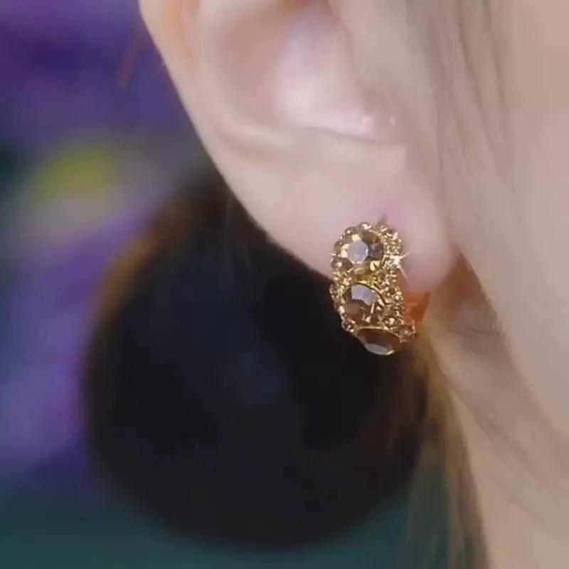 Diamond-embedded Brown Zircon Hoop Earrings by GJG Denim