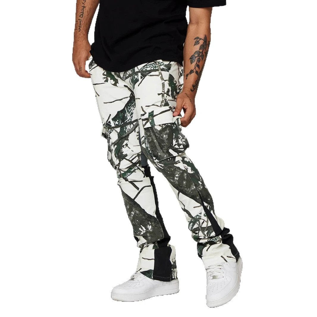 Men's Relaxed-fit Casual Straight-leg Pants With A Leaf And Camouflage Print by GJG Denim