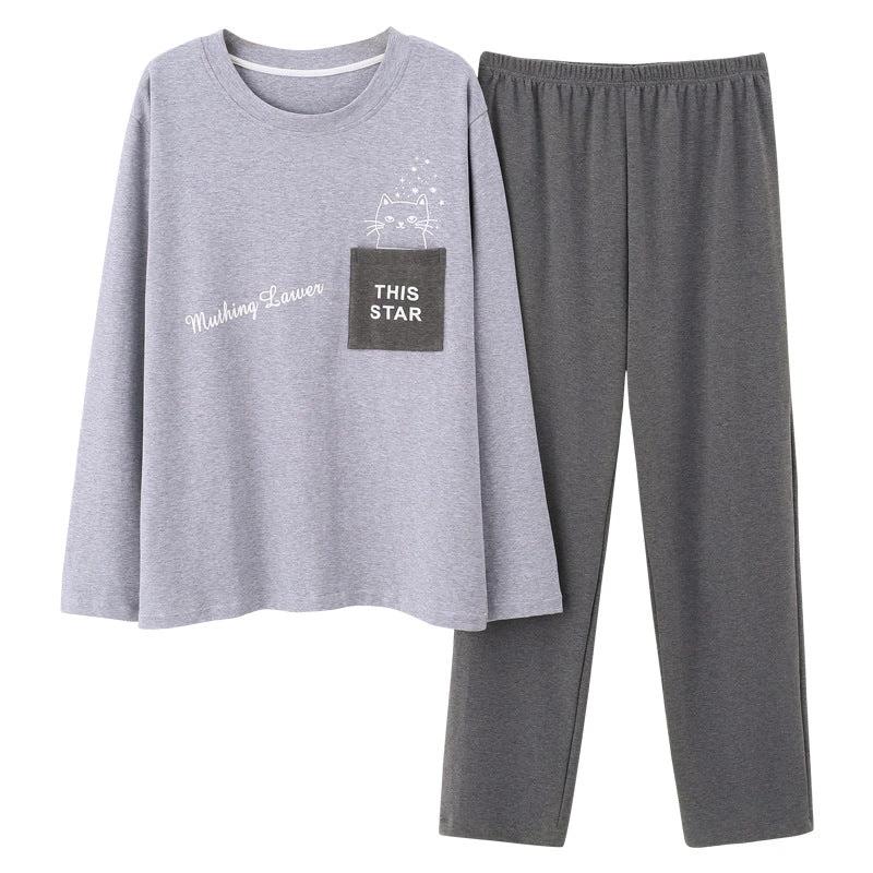 Men's Casual Knitted Long Sleeve Round Neck Pajama Set by GJG Denim