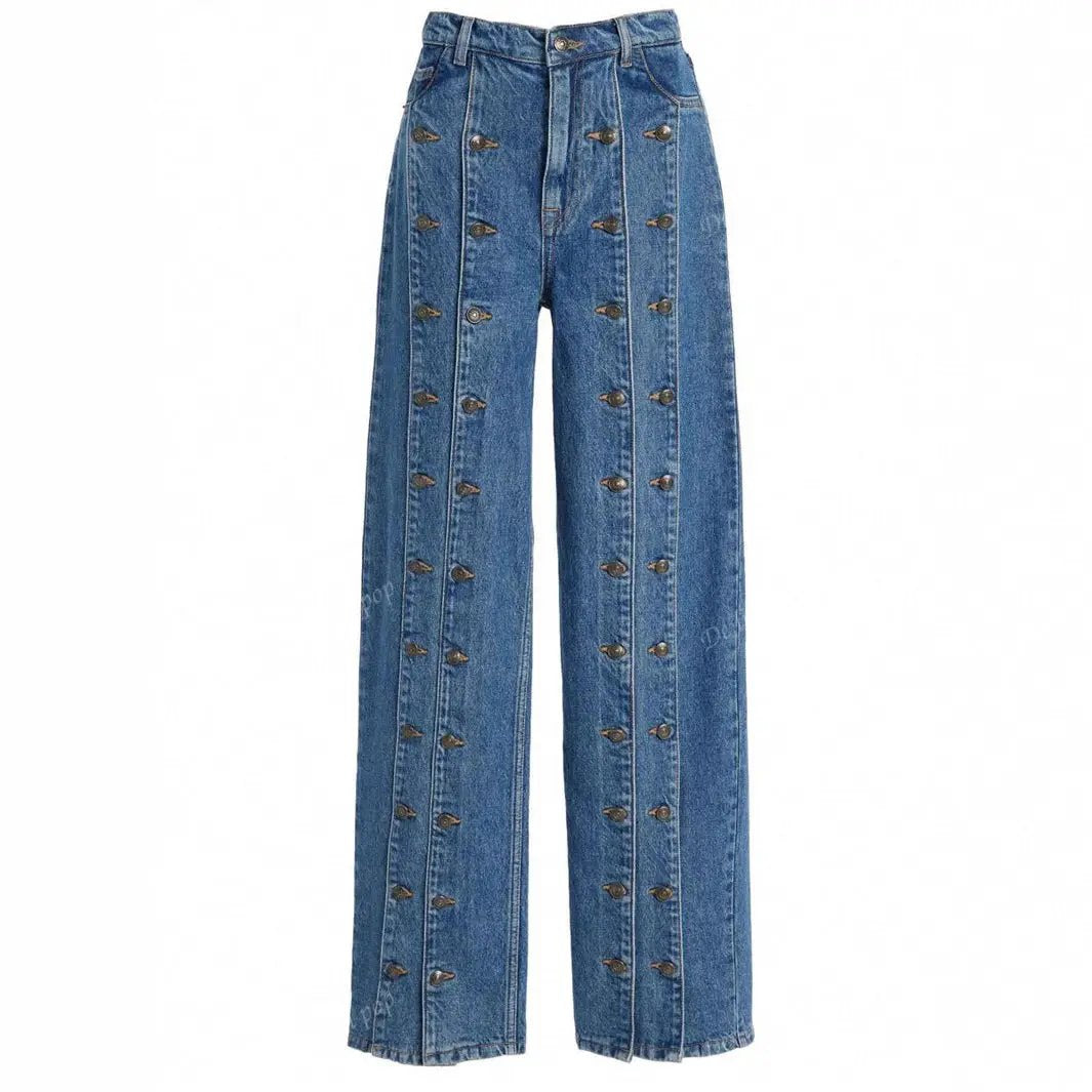 Fashionable Button-Front Slit Straight-Jeans by GJG Denim