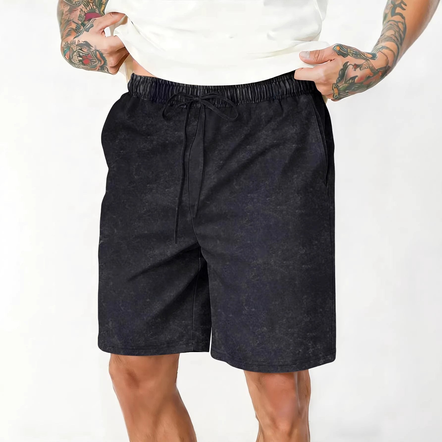 Men's Relaxed Fit Washed And Distressed Casual Shorts by GJG Denim